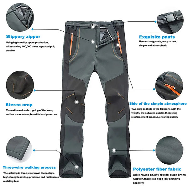 Waterproof hiking pants with fleece lining for cold mountain adventures