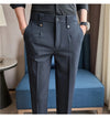 Men's slim fit dress pants in British style with elastic waist, perfect for formal or casual occasions, made from polyester b