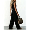 Casual button-front denim jumpsuit in soft polyester fabric with relaxed wide leg fit