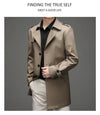 Classic men's long trench coat in lightweight polyester, perfect for spring and autumn business casual and everyday wear.