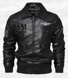 Men's Autumn/Winter Embroidered Leather Biker Jacket with detachable collar, fleece lining, and classic aviator design.