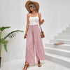 Floral wide-leg chiffon pants for women, ankle-length, elastic waist, perfect for summer fashion and casual chic outfits.