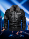Men's Autumn/Winter Embroidered Leather Biker Jacket with detachable collar, fleece lining, and classic aviator design.