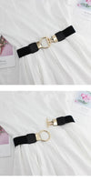 Chic elastic waist belt with round metal buckle for women, perfect for casual and formal outfits, made of PU leather.