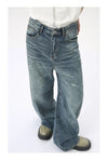 Comfortable wide leg jeans in washed blue featuring premium denim fabric