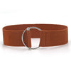 Chic round buckle women's elastic waist belt in neutral color, perfect for enhancing any outfit with style and comfort.
