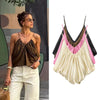 Satin Pleated V-Neck Slip Top with Backless Detail