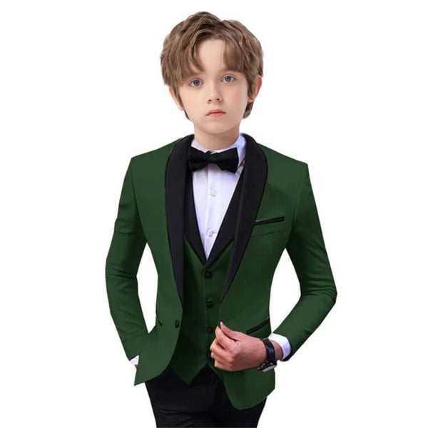 Group of boys in similar dapper suits, showcasing stylish boys' formal wear.