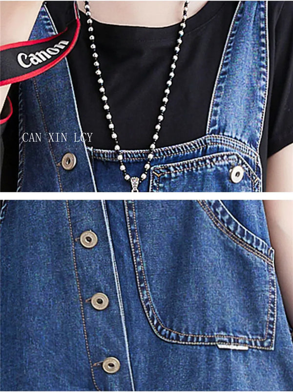 Streetwise denim suspender jumpsuit styled casually for weekend brunch or market shopping outfit
