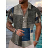 Casual button-down shirt featuring colorful plaid pattern and unique 3D printed graphics