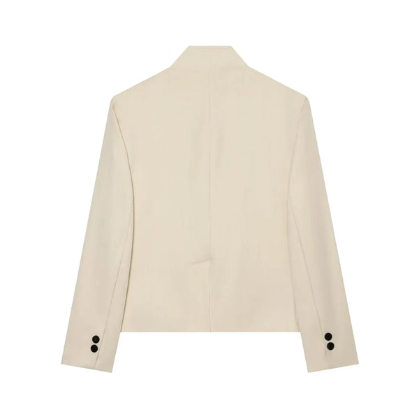 Timeless single-breasted blazer featuring stand collar