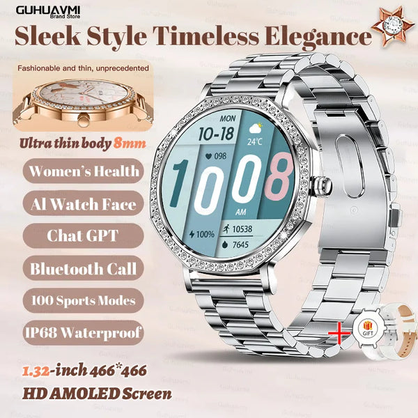 Gleaming Precision smartwatch with call and message reminders, emphasizing connectivity.