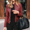 Chic slim fit faux leather moto jacket for women, perfect for autumn and winter, featuring a sleek zipper closure and tailore