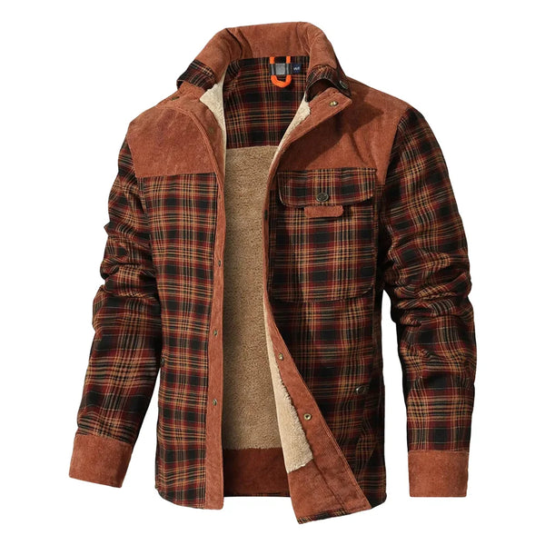Men's Winter's Embrace Jacket in classic plaid with plush sherpa lining for warmth.