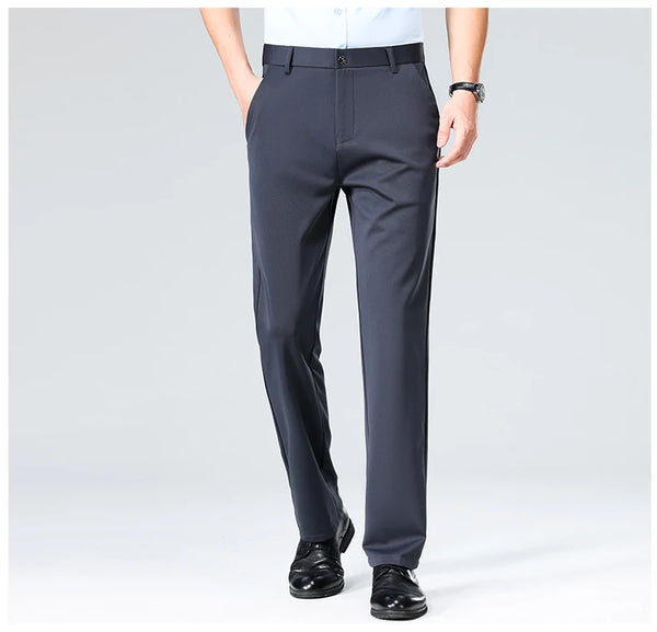 Professional straight leg suit pants with breathable knit construction