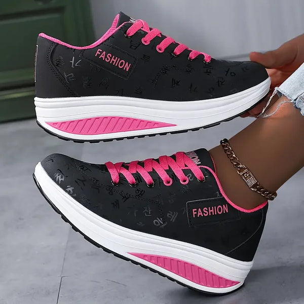 Platform wedge sneakers styled with casual jeans for spring outfit