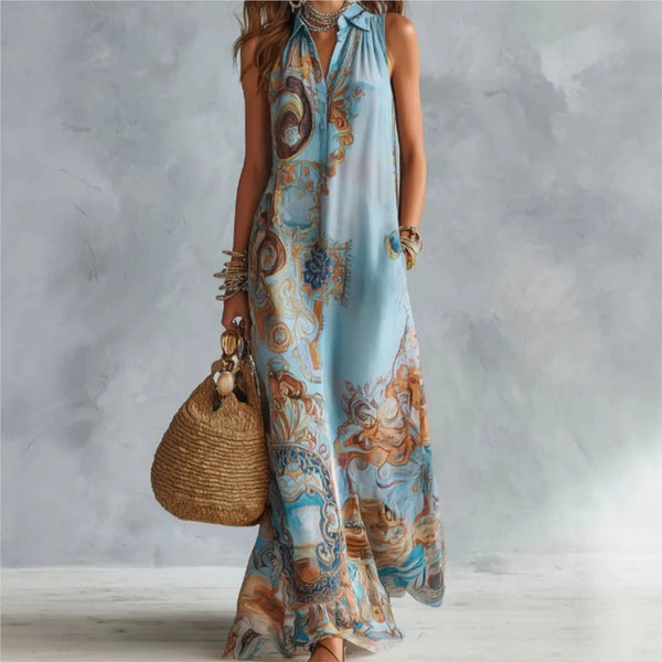 Floor-length vest dress featuring classic lapel design and loose-fit silhouette in polyester fabric