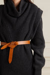 Premium Knot Cowhide Leather Belt for Women, adjustable, chic design, perfect for dresses, coats, and high-waist pants.