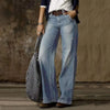 Chic wide leg denim jeans for women, vintage style, mid-rise fit, comfortable stretch, perfect for casual and trendy outfits.