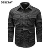 Men's outdoor cotton casual multi-pocket shirt in solid color, perfect for travel and adventure with a stylish V-neck design.