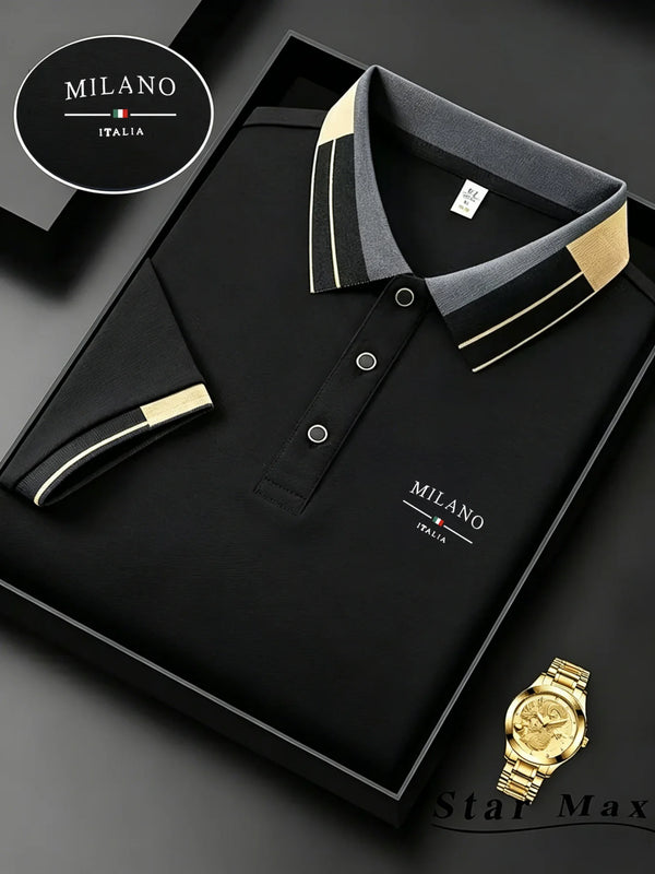 Summer polo shirt showcasing refined horse embroidery and sophisticated contrast detailing