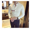 Elegant men's slim-fit dress shirt in solid color, perfect for spring, made from cotton, polyester, and spandex blend.