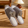 Flat heel design of barefoot-inspired linen slippers for natural comfort