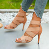Elegant coral stiletto sandals with a true to size fit and ankle-wrap.