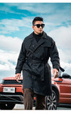 Men's Casual Trench Coat in Plus Sizes, single-breasted, medium length, loose fit, stylish outerwear for autumn and winter.