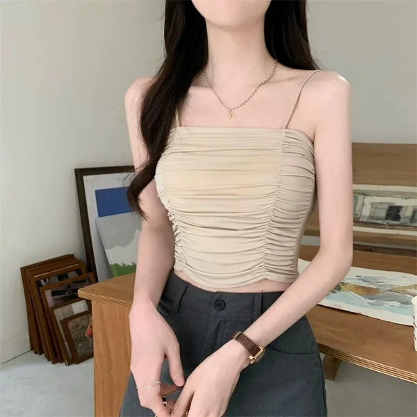 White polyester blend camisole with adjustable suspenders