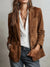Autumn Whisper suede blazer in rich brown with notched collar and leopard accents for a chic edge.