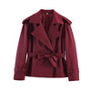 Short polyester trench featuring waist belt and classic collar