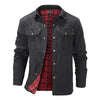 Men's Western Flannel-Lined Casual Jacket with metal buttons, multiple pockets, and soft flannel lining for warmth and style.