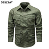 Men's outdoor cotton casual multi-pocket shirt in solid color, perfect for travel and adventure, featuring long sleeves and V