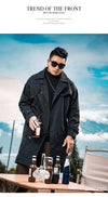 Men's casual trench coat in plus sizes, single-breasted, medium length, stand collar, stylish outerwear for autumn and winter