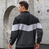 Men's trendy color block bomber jacket in US sizes, perfect for casual wear, outdoor activities, and stylish outfits.