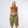 Women's regular fit crop top with uneven hem and vintage-inspired distressed lettering detail