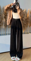 Chic high-waist corduroy wide-leg pants for women, perfect for autumn fashion and casual office wear, machine washable.