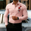 Long-sleeved polyester shirt with distinctive vintage red rose pattern