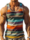 Casual summer tank with vibrant retro stripes and moisture-wicking performance fabric