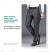 Full-length view of anti-wrinkle straight leg trousers showing timeless silhouette
