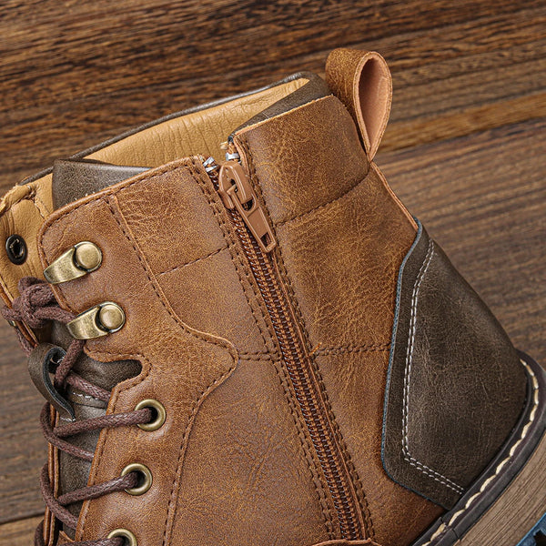 Durable men's leather boots featuring side zipper and true-to-size fit