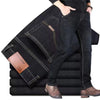 Classic blue denim jeans with straight-leg cut and flexible fabric perfect for casual everyday wear