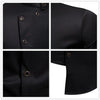 Vintage-style men's casual dress shirt with stand collar, irregular hem, and solid pattern for versatile wear.