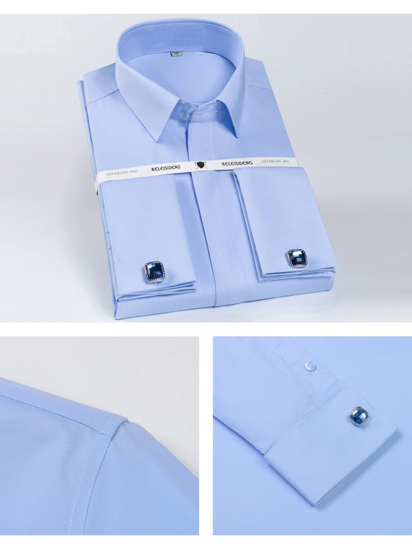 Formal French cuff shirt with included cufflinks in breathable wrinkle-resistant fabric