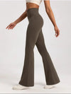 Back view of high-waist wide-leg yoga pants highlighting seamless construction.