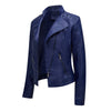 Women's slim fit PU leather motorcycle jacket in black, windproof, durable, perfect for spring and autumn rides.