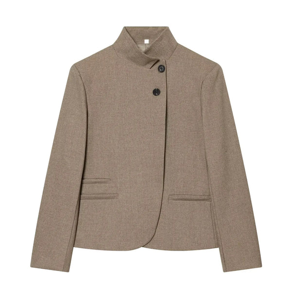 Polished single-breasted blazer with modern stand collar detail