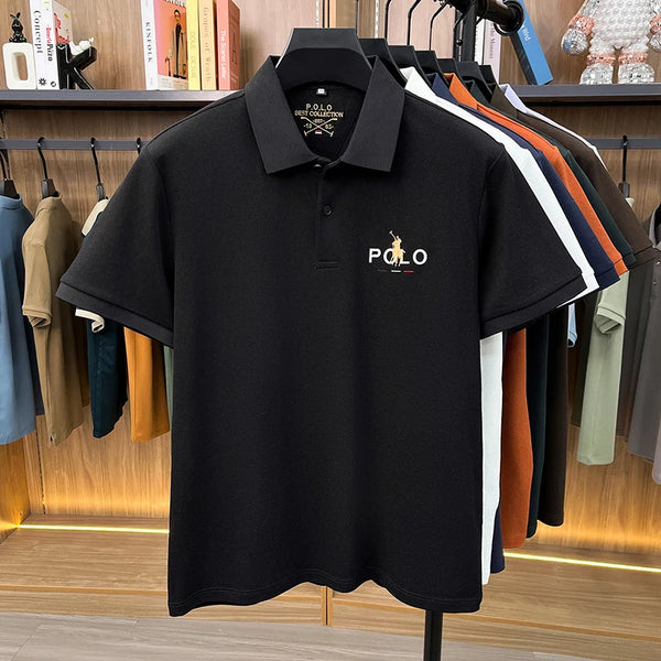 Timeless polo shirt showcasing embroidered pony logo and breathable summer fabric blend