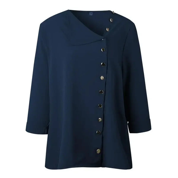 Elegant long sleeve office blouse for women in solid colors, featuring a double-breasted closure and slim fit for professiona